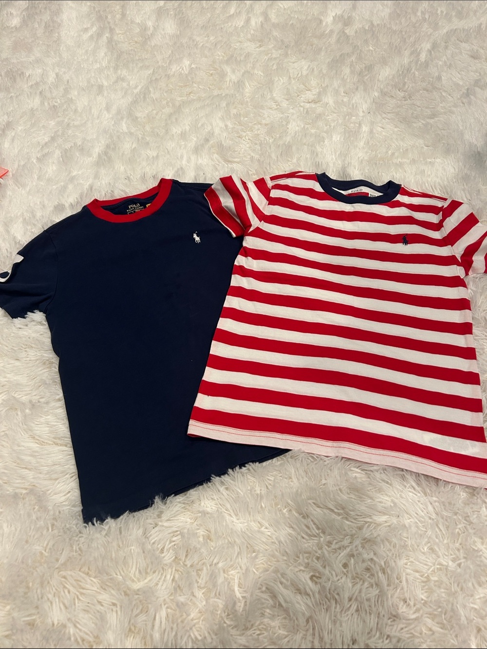 Ralph Lauren Boy Navy Tee & Red-White Stripe Polo Logo Tees
